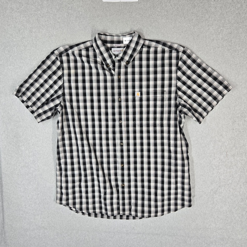 Carhartt Men Button Up Shirt XL Black Casual Shirt Plaid Workwear